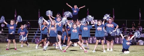 Little Indians cheerleaders at the halftime show last week when the Cherokee Indians played a tough game against Benjamin. Courtesy of Valerie Valdez