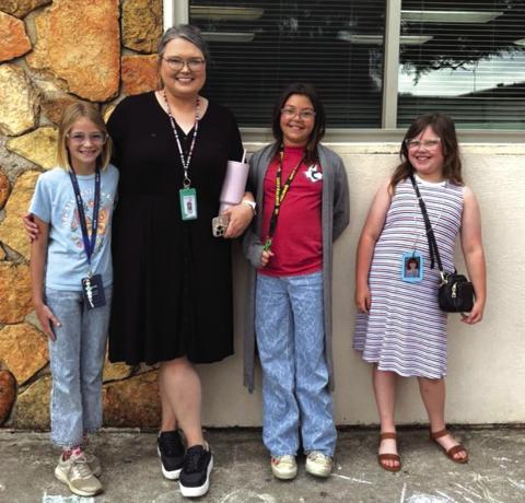 Dress Like Your Teacher Day (Mrs. Wilson): Georgia Broyles, Mrs. Wilson, Brylee Watson, and Avery Wilson Courtesy of Kari Owen