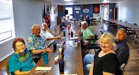 Here is most of the group that took advantage of the meal at the Senior Center last Friday. The front group from left to right: Pat and Bill Gruesendorf (San Saba), Larry Lafferty (Richland Springs), Bernice Adams (Richland Springs), Lupe Coronado (San Saba), and Candy Kokernot (San Saba). See Page 2 for the back table.
