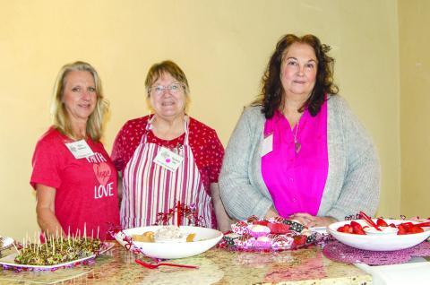 February hostesses: (l-r) Mona McMahan (chair), Barbara Bell, and Janis Bates