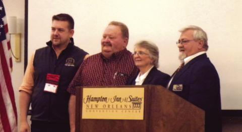 National Young Farmers Education officers, (left to right): James Wood, Indiana (Secretary); Rusty Tipton, Kentucky (President Elect); Clovia Ketchum, Texas (President) Donnie Carter, Georgia (Past President)