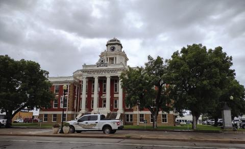 Pictured above is the San Saba County Courthouse getting some much needed rain Tuesday, July 23, 2024.