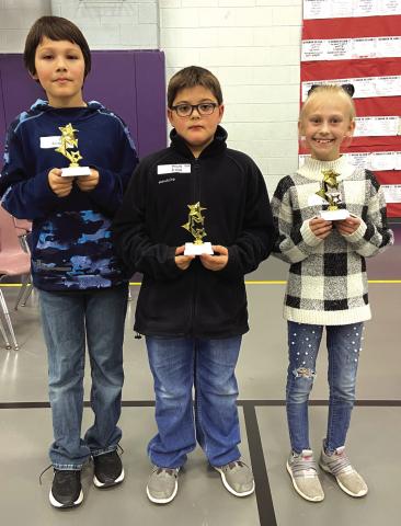 2022-2023 San Saba Elementary Spelling Bee Winners! (left to right): 1st Place--Jay Garcia (4th Grade), 2nd Place--Wyatt Ward (3rd Grade), and 3rd Place--Erin Eudy (4th Grade) Photo courtesy of Ceci Bessent