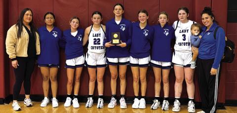 Pictured Left to Right: Coach Chandler, Ayleen Aviles, Grace Younggreen, Brylee Chandler, Macy Mask, Brinlyn Mann, Kaylee Salas, Makayla Kubin, and Coach Martin