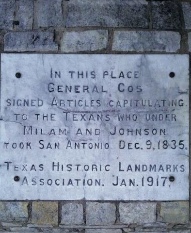 Texas Historical Marker on General Cos house in San Antonio, Texas