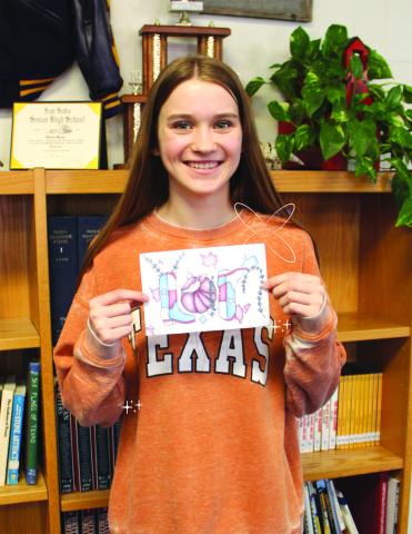 Gracen Shahan was selected to represent San Saba High School in the YAM (Youth Art Month) Contest. She will compete with students from schools across Texas and the winner will represent Texas nationally. Submitted by Shara Wright, Art Teacher SSHS