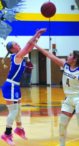 Senior Chloe Berrio going up for a shot against Rochelle Courtesy of Valerie Valdez