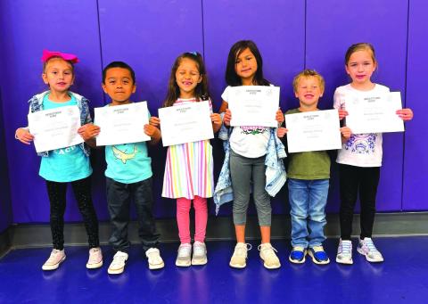 Kinder (L-R): Isabella Velazquez, Fabian Macias, Anastasia Gamboa, Victoria Vega, Tommie Tinney, and Georgia Deeds.