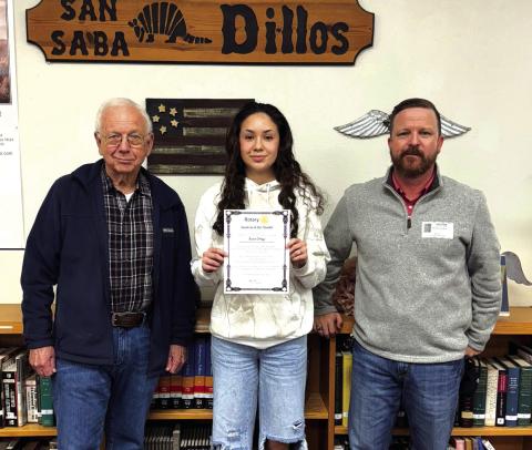L-R: Rotarian Dr. Jerry Blankenship, Student-of-the-Month Karen Ortega, and Rotarian Jake Lackey Courtesy of Leanne Johnson