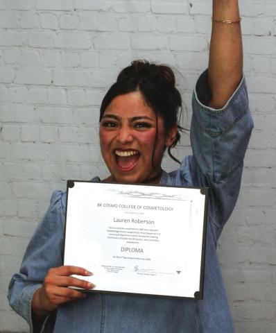Lauren Roberson recently celebrated her graduation from BK Cosmo School of Cosmetology.