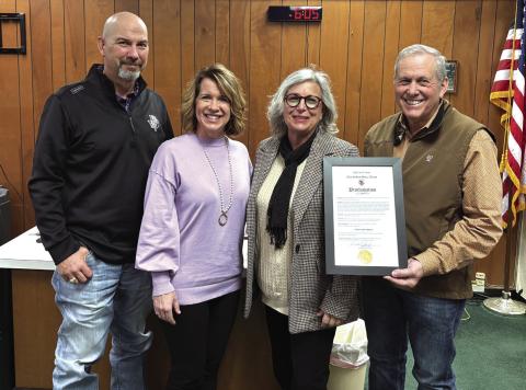 March is Art Month in San Saba, Texas! Pictured above: Mayor Kenneth Jordan ( right) presented a Proclamation proclaiming and officially recognizing March as Youth Art Month to the following San Saba ISD Staff (L to R): San Saba ISD Superintendent- Keith Owen; San Saba ISD High School Principal -Monica Shahan; San Saba High School Art Teacher - Shara Wright. This presentation was made at the City Council meeting on January 13, 2026. Courtesy of Sabrina Maultsby