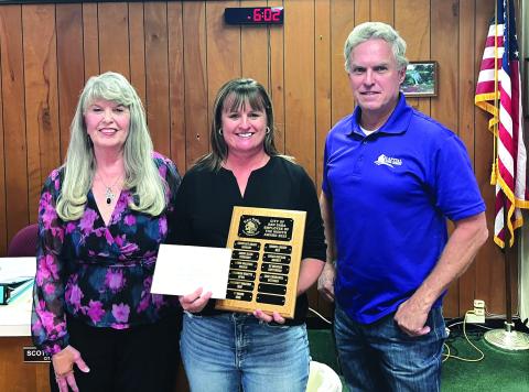 Zane Churchill is a Finance Assistant for the City of San Saba. She was selected as the Employee of the Month for October. Taking part in the presentation was her supervisor, City Treasurer Charlene Lindsay (left), and Mayor Pro-Tem Marcus Amthor (right). Zane was presented with a plaque with her name on it and a gift certificate to a local restaurant. Congratulations, Zane! Photo by Scott Glaze