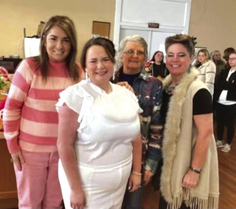 Bridal Shower hostesses for Laura Beth Hicks - pictured left to right: Gennifer Brister, Laura Beth Hicks, Clovia Ketchum, and Christine Byrd Photo by Debbie Hucks