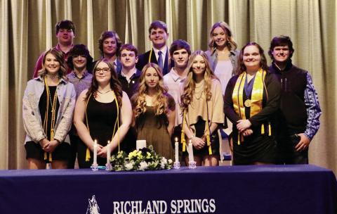 Front row L to R: Ryleigh Bryant, Madison Bailey, Rylie Eckert, Lili Appleton, and Hannah Miller. Middle L to R: Jim Eckermann, Connor Womack, Jayden Sutherland, and Stetson Allison. Back L to R: Jacob Sweeney, Kenny Triplett, Joshua Usery, and MacKenzie Schuessler. Photo by Pam Starr